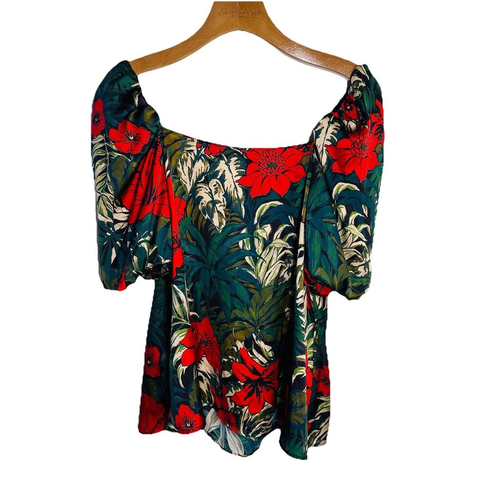 Zara Blouse Top Women's SZ S Floral Print Tropical Puff leaf Festival Chic Boho